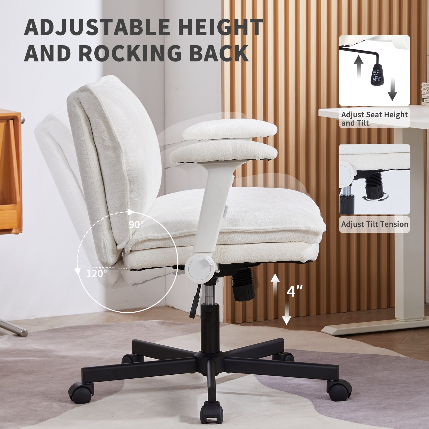 Cross Legged Office Chair Height Adjustable Swivel Desk Chair_voghion.com